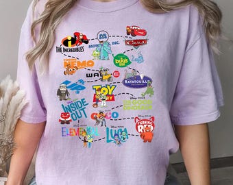 Shirt Pixar Movies Comfort Colors, T-shirt met Pixar-logo, Monster Inc, Inside Out, Cars, Finding Nemo, Toy Story, shirt Disneyland Pixar Fest 2025