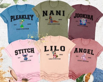 Camiseta personalizada con personajes de Disney Lilo y Stitch en colores cómodos, camiseta con el ángel Nami de Lilo y Stitch, atuendo familiar a juego de Magic Kingdom Disneyland