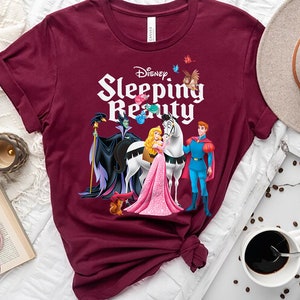Comfort Colors Camiseta retro de la Bella Durmiente, Camisa de la Princesa Aurora de Disney, Camiseta Maléfica del Príncipe Phillip de la Bella Durmiente Briar Rose Aurora
