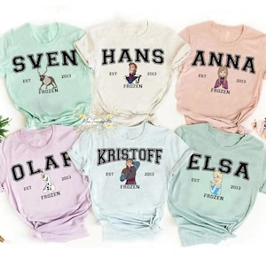 Disney Frozen Movie Character Comfort Colors T-Shirt, Elsa Anna Olaf Sven Kristoff Tee, Magic Kingdom Disneyland Family Vacation Shirt
