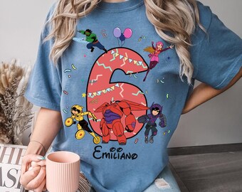 Personalized Disney Big Hero 6 Birthday Comfort Colors T-Shirt, Baymax Robot Tee, Magic Kingdom Disneyland Family Matching Shirt