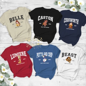 Beauty And The Beast Characters Group Comfort Colors Shirt, Beauty And The Beast Custom T-Shirt, Belle Lumiere Cogsworth Gaston Matching Tee