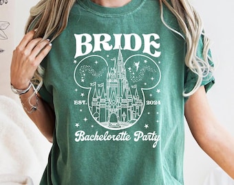 Personlig Disney Castle Möhippa Komfortfärger T-shirt, Disney Bröllopsbrudparet Teambrud, Bröllopsfest Disneyland Matchande T-shirt
