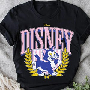 Disney Pinocchio Figaro Cat Collegiate Varsity Crest Comfort Colors T-Shirt, Cute Figaro Cat Tee, Magic Kingdom Disneyland Vacation Shirt