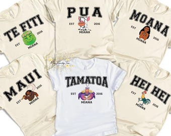 Camiseta de colores cómodos con el personaje Moana de Disney Pixar, camiseta Hei Hei Pua Maui, camiseta de vacaciones familiares de Magic Kingdom Disneyland, camiseta de regalo de cumpleaños