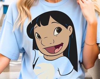 Camiseta de Disney Lilo y Stitch con retrato de Lilo, colores cómodos, camiseta familiar a juego de Magic Kingdom Disneyland