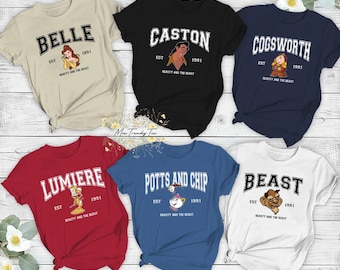Beauty And The Beast Characters Group Comfort Colors Shirt, Beauty And The Beast Custom T-Shirt, Belle Lumiere Cogsworth Gaston Matching Tee