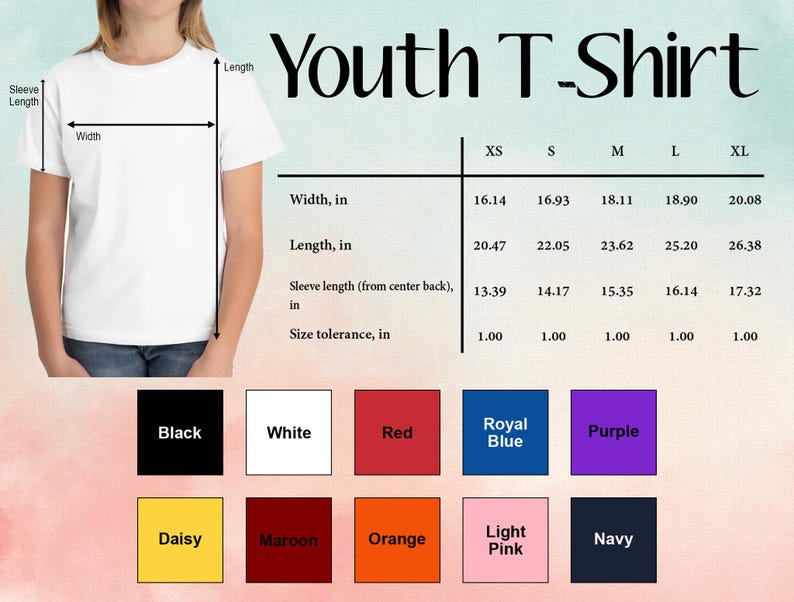 a young girl wearing a youth t - shirt