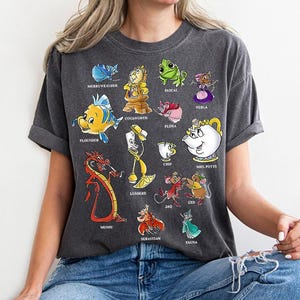Camiseta retro Disney All Princess Sidekick Comfort Colors, camiseta de vacaciones familiares Magic Kingdom Disneyland, camiseta de regalo de cumpleaños