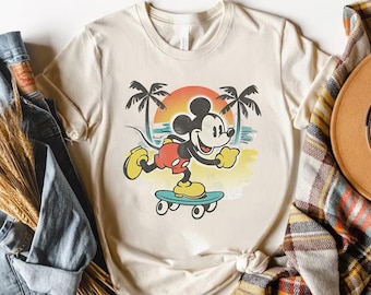 Comfort Colors Classic Mickey Mouse Beach Skateboarding Retro T-Shirt, Disney Mickey And Friends Shirt, Disneyland Family Vacation Shirt