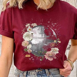 Star Wars Death Star Floral Comfort Colors T-Shirt, Galaxy&#39;s Edge Disneyland Family Vacation Shirt, Star Wars Fans Gift Tee