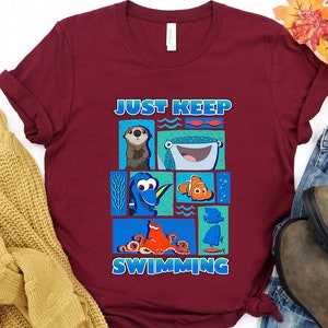 Funny Finding Dory Finding Nemo Just Keep Swimming Comfort Colors Shirt, Nemo Dory Marlin Shirt, Disney Family Matching Shirt