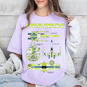 Star Wars Battle Ships Schematic Comfort Colors T-Shirt, Millennium Falcon Tee, Galaxy's Edge Hollywood Studios Disneyland Matching Shirt
