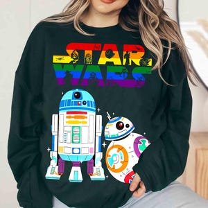 Camiseta Arcoíris Orgullo de Star Wars Droids R2-D2 BB-8 con colores cómodos, camiseta arcoíris con el logotipo de Star Wars, camiseta del Mes del Orgullo, camiseta LGBT Orgullo de Star Wars