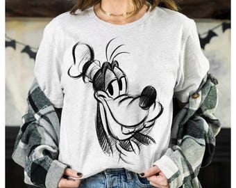 Vintage Disney Goofy Pencil Sketch Comfort Colors T-Shirt, A Goofy Movie Tee, WDW Epcot Theme Park, Magic Kingdom Disneyland Matching Shirt