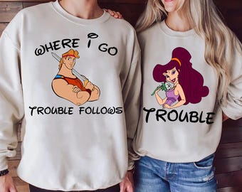 Comfort Colors Hercules Couple Shirts, Disney Hercules & Megara Couple Matching Shirt, Where I Go Trouble Follows Shirt, Disneyland Trip Tee