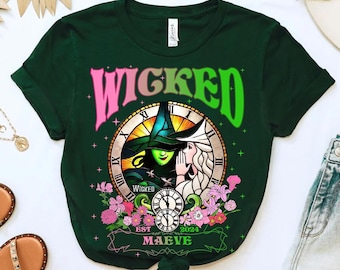 Camiseta con nombre personalizado, música Wicked, flores y colores cómodos, dúo Wicked, bruja verde, bruja rosa, cambiada para siempre, camiseta a juego de WDW Disneyland
