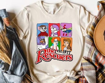 Camiseta retro de 1977 con personajes de Disney The Rescuers de Comfort Colors, camiseta de vacaciones familiares en Magic Kingdom Disneyland