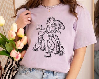 Toy Story Cute Jessie e Bullseye Retro Comfort Colors T-shirt, Magliette Cowgirl, Maglietta per le vacanze a Magic Kingdom Disneyland, Maglietta regalo di compleanno