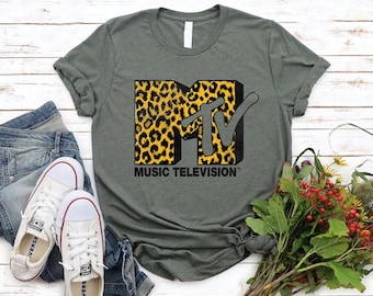 Camiseta con estampado de leopardo y logotipo de MTV, camiseta con el logotipo de MTV, camiseta con el logotipo de leopardo de Music Television MTV, camiseta con viaje a Disneyland y Magic Kingdom