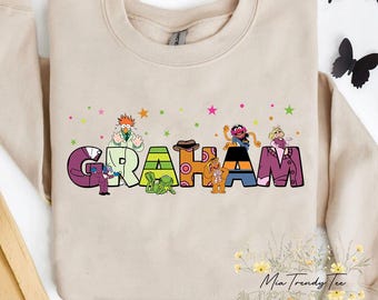 Custom Name Kids Muppets Show T-shirt, Personalized Disney Kermit Gonzo Animal Beaker Matching Tee, Disneyland Vacation Holiday Family Gift