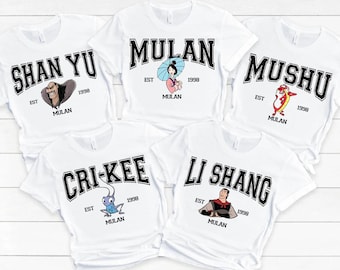 Camiseta de colores cómodos con personajes de Disney Mulan, camiseta Mulan Mushu Cri-kee Li Shang, camiseta familiar a juego de Magic Kingdom Disneyland