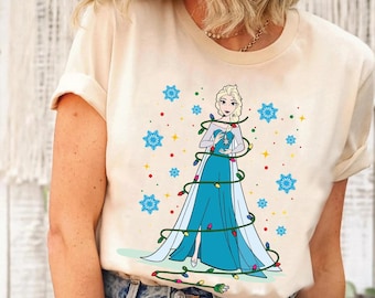 T-shirt couleurs confort Disney La Reine des neiges Elsa, flocon de neige clair de Noël, très joyeux Noël de Mickey, chemise princesse Disney, t-shirt film La Reine des neiges
