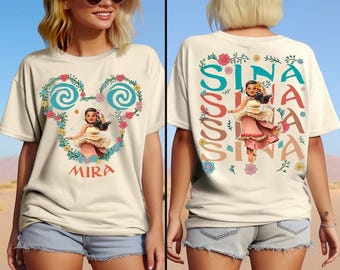 Two Sided Custom Name Moana Comfort Colors T-Shirt, Personalized Moana Mom Shirt, Moana 2 Tee, Magic Kingdom Disneyland Family Matching Tee