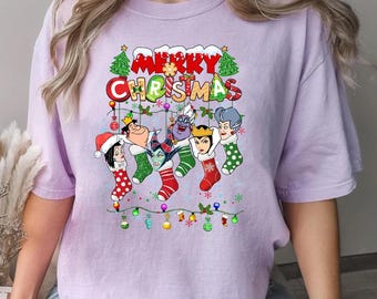 Disney Villains Merry Christmas Socks Comfort Colors Shirt, Ursula Cruella Evil Queen Maleficent, Mickey Very Merry Xmas Disneyland Shirt