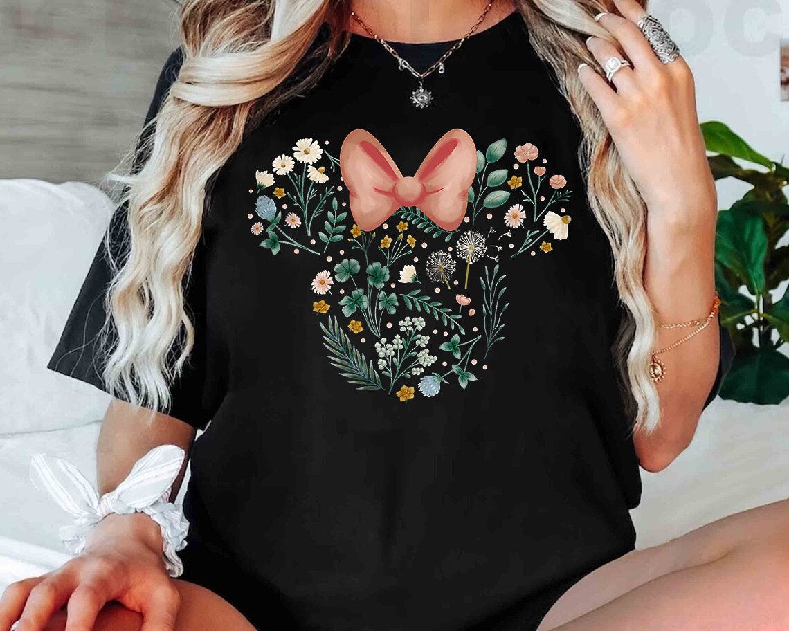 Camiseta com cabeça de flor da Disney Mickey & Friends Minnie Mouse, camiseta com estampa floral da Minnie, festival de flores e jardins do Epcot