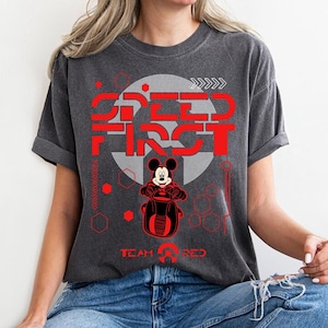 Disney Mickey and Friends Tron Lightcycle Run Ride Team Red Comfort Colors T-Shirt, Magic Kingdom WDW Unisex T-shirt Family Matching Tee