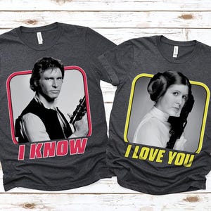 Camisetas de pareja de Star Wars retro de Comfort Colors, camiseta de la princesa Leia de Han Solo, camiseta de fans de Star Wars, camiseta de regalo de cumpleaños de Magic Kingdom Disneyland