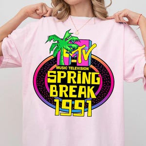 MTV Music Television Spring Break 1991 Classic Logo Comfort Colors T-Shirt, MTV Logo Shirt, MTV Music Fans Disneyland Vacation Matching Tee
