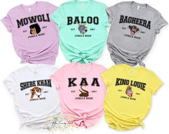 Disney Jungle Book Character Comfort Colors T-Shirt, Mowgli Baloo Kaa Shere Khan Tee, Animal Kingdom Disneyland Family Matching Shirt