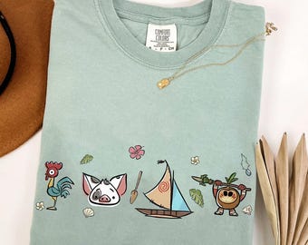 Disney Moana 2 Pua Hei Hei Kakamora Comfort Colors T-Shirt, Moana Movie Tee, WDW Magic Kingdom Disneyland Family Matching Shirt