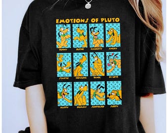 Camiseta divertida de Disney Pluto Dog Emotions Of Pluto, con colores cómodos, para vacaciones familiares en Disneyland, Magic Kingdom, regalo de cumpleaños