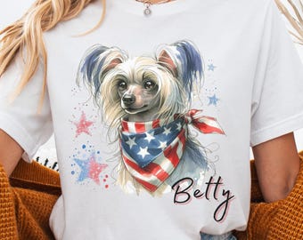 Anpassad kinesisk nakenhund-t-shirt - Personligt hundnamn Unisex patriotiska kläder, bekväm passform, nakenhundmamma-t-shirt, hundkläder