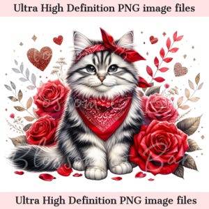 Portrait numérique de chat sibérien numérique de la Saint-Valentin PNG imprimable Portrait de chat PNG - chat PNG - téléchargement pour sublimation de chemise de maman de chat sibérien