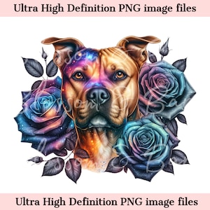 Digital Pit Bull PNG Galaxy PNG - Lindo perro Pit Bull PNG Descarga instantánea para peluquero de perros y regalo de sublimación de camisa de diseño de tatuaje vintage