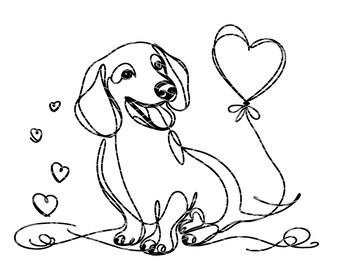 Digital Sketch Line Dachshund PNG File Beautiful Ink Line Art Minimal Wall Art - Doxie PNG Instant Download for Valentine's Sublimation