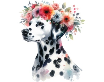 Digital Dalmatian Dog PNG Elegant Watercolor Dog PNG- Floral PNG - Download for Cute Dalmatian Shirt Sublimation - Safe for Commercial Use
