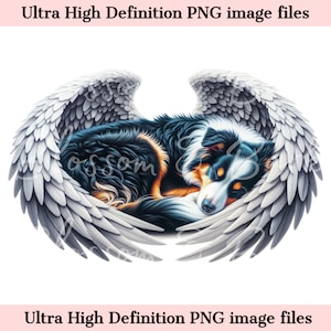 Pastor australiano tridimensional PNG Memorial de perro PNG - Retrato de mascota con alas de ángel PNG Descarga instantánea para sublimación de duelo de perro australiano