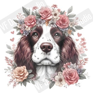 Digital English Springer Spaniel PNG fleur chien Art - chiot mignon PNG téléchargement immédiat pour décoration d'intérieur et cadeaux créatifs - cadeau de maman chien mignon