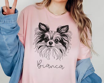 Personalized Chihuahua Shirt - Custom Pet Portrait Tee -Unisex Size - Modern Simple Line Art,Long Hair Chihuahua Dog -Gift for New Dog Owner