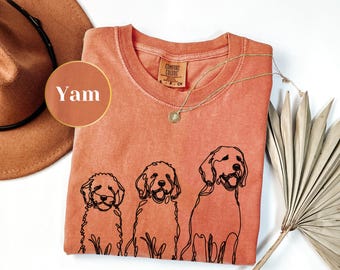 Maglietta Goldendoodle - Maglietta Comfort Colors® Line Art Dog Mom, Maglietta Minimal Golden Doodle Line Art - Regalo per gli amanti dei Doodle - Maglietta autunnale per cani