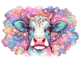Digital Retro Cow PNG Art - Cute modern homesteading cow PNG Instant Download for Home Decor and Crafting - Cute farming sublimation