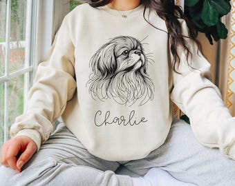 Sudadera personalizada de pekinés - Retrato de mascota, suéter personalizado - Talla unisex - Arte lineal - Regalo personalizado para dueños de perros - Regalo para pekinés