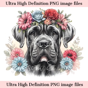 Digital Cane Corso PNG Flower Dog Art - Cute Italian mastiff PNG Instant Download for Home Decor and Crafting Dog Mom Sublimation