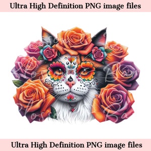 Digitale Glückskatze PNG Tag der Toten - Süßes Glückskätzchen PNG Download für Halloween Shirt Sublimationsdesign - Clip Art für Katzenmutter Geschenk