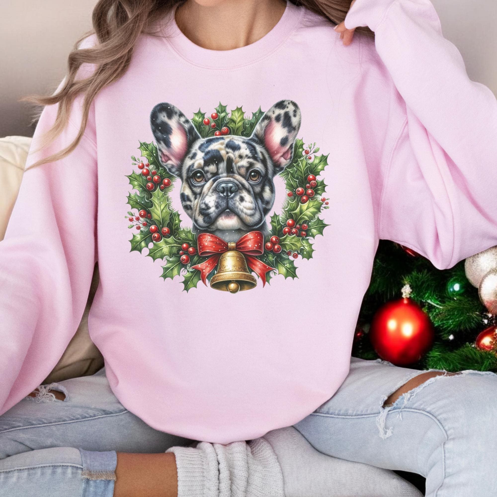 Sweatshirt Noël Bouledogue Français - Design Frenchie Lumineux - Cadeau Humoristique Hommes Femmes Enfants - 13